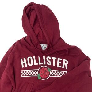 Hollister Burgundy Crop Hooded Sweatshirt Size XS With Rose Logo